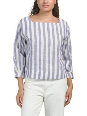 CLARE V. Linen Celia Striped Blouse